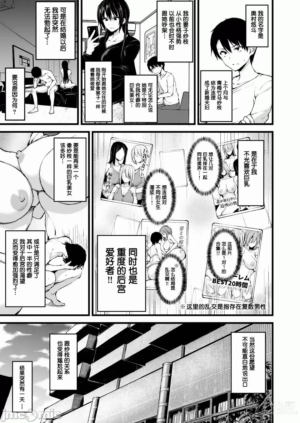 Page 2 of doujinshi 巨乳が2人いないと勃起しない夫のために友達を連れてきた妻（1-2）