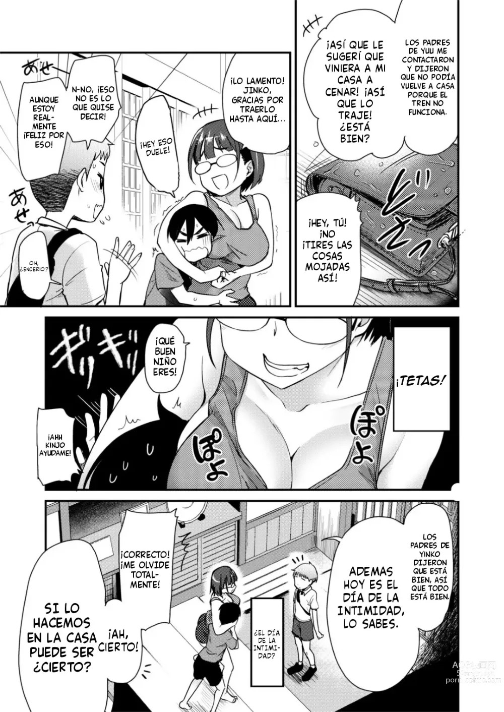 Page 3 of doujinshi Nakayoshi no Hi. Hikkoshita Saki no Inaka no Fuushuu de, Tomodachi no Onee-chan to Sex suru Hanashi.