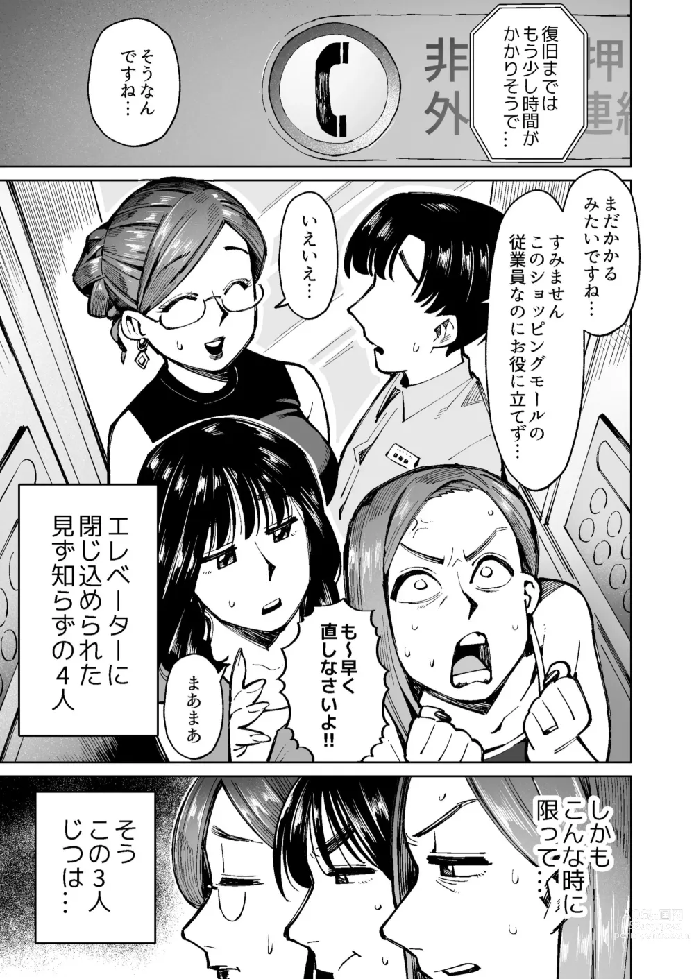 Page 2 of doujinshi 3 Nin no Hitodzuma ga Elevator ni Tojikomerarete Chakui Dappun