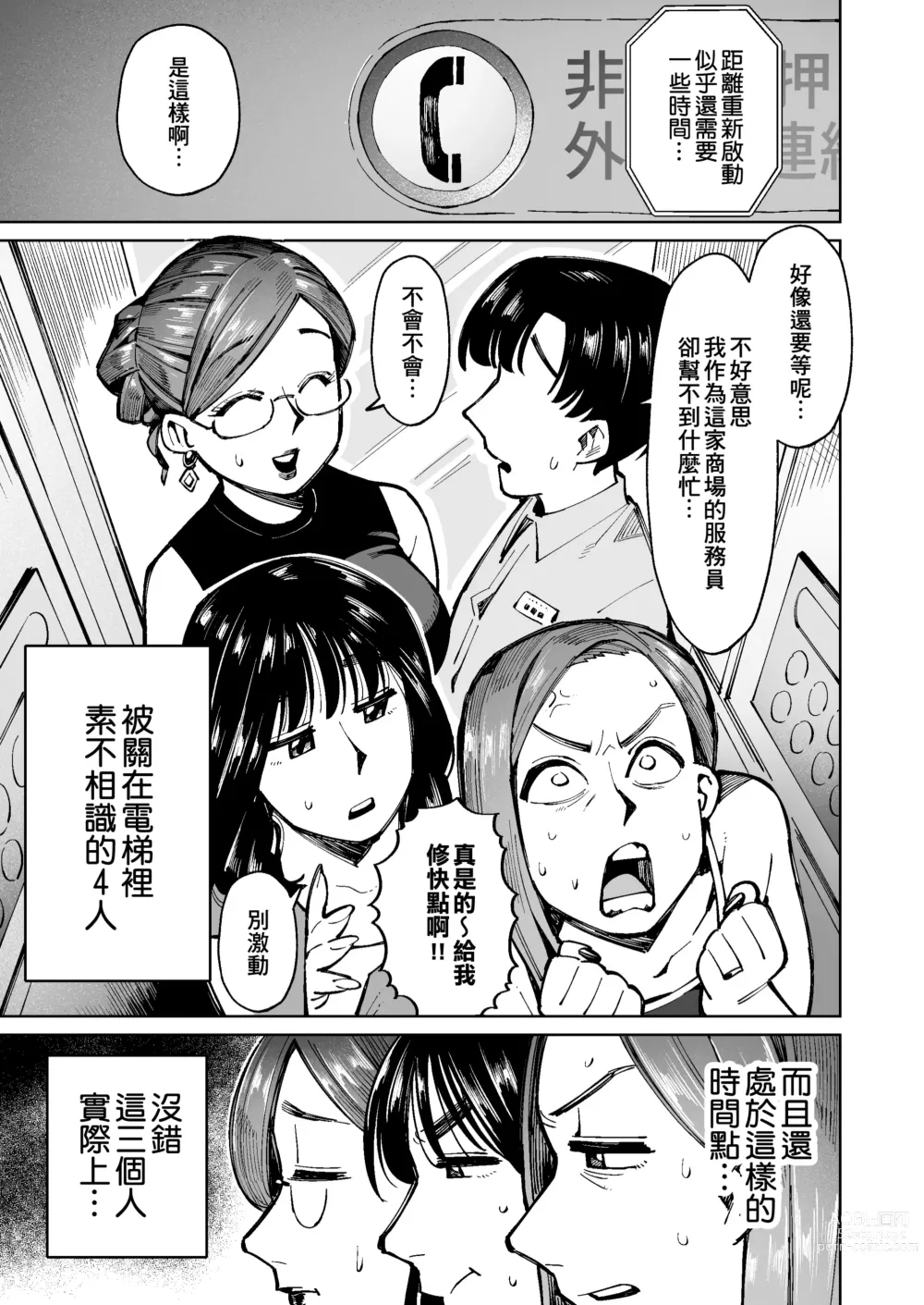 Page 2 of doujinshi 3個人妻被困在電梯裡穿著衣服排便