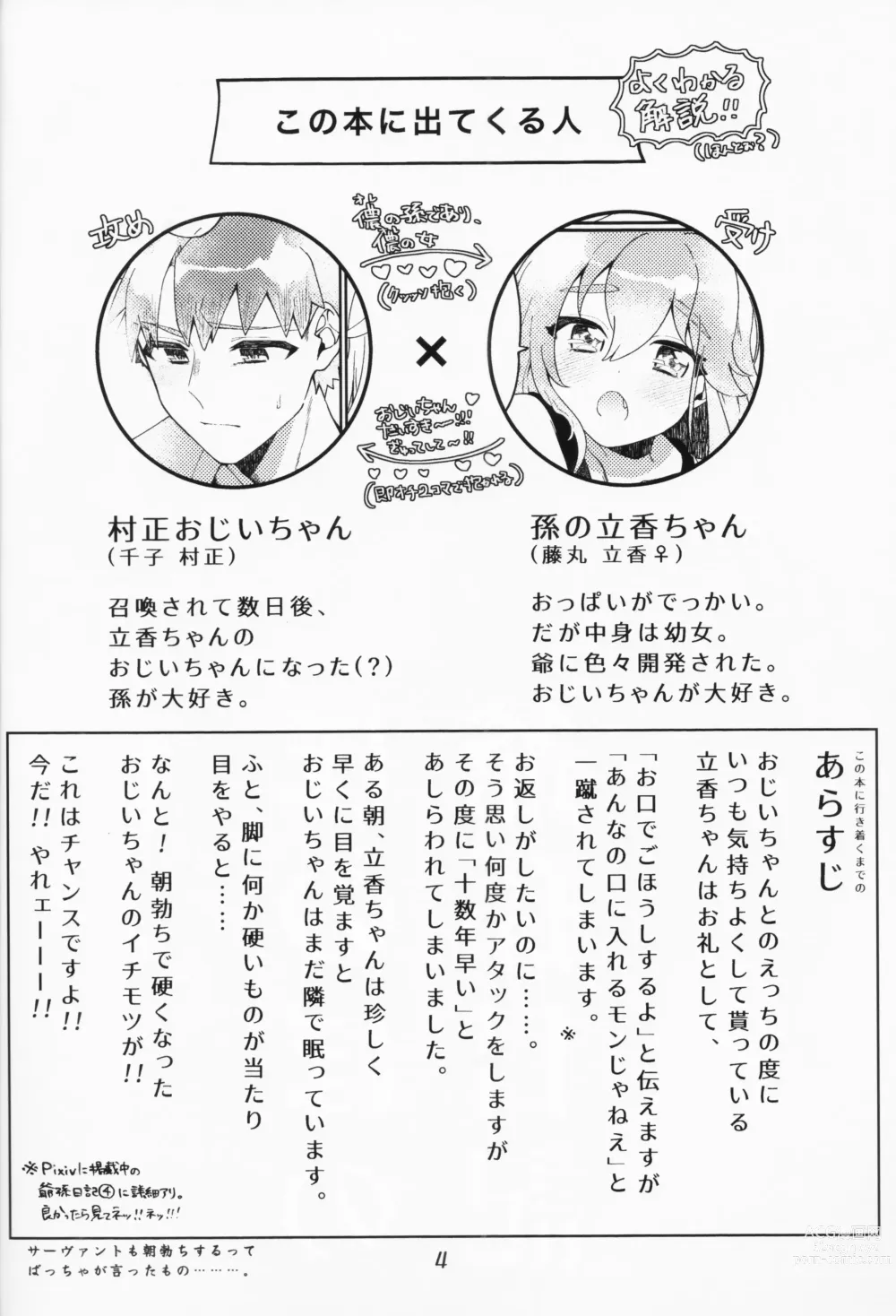 Page 3 of doujinshi Muramasa Ojii-chan to Ritsuka-chan no Honobono Jiji Mago Nikki ~Okuchi de Gohoushi Hen~