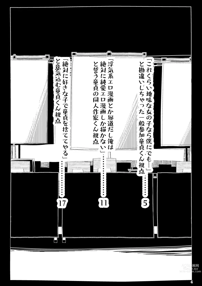 Page 3 of doujinshi Jimi de Otonashisou ni Miete Doutei o Taberu no ga Shumi no Warui Onna no Ko Doujin Sakka-chan ni Seiheki o Dame ni Sareru Douteikuntachi no Hanashi