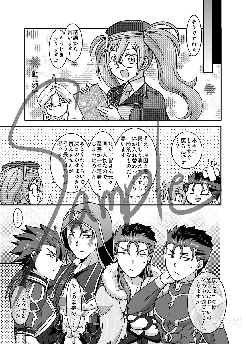 Page 6 of doujinshi Karada ga Irekawatta Ken ni Tsuite ~Caster to Lancer no Baai~