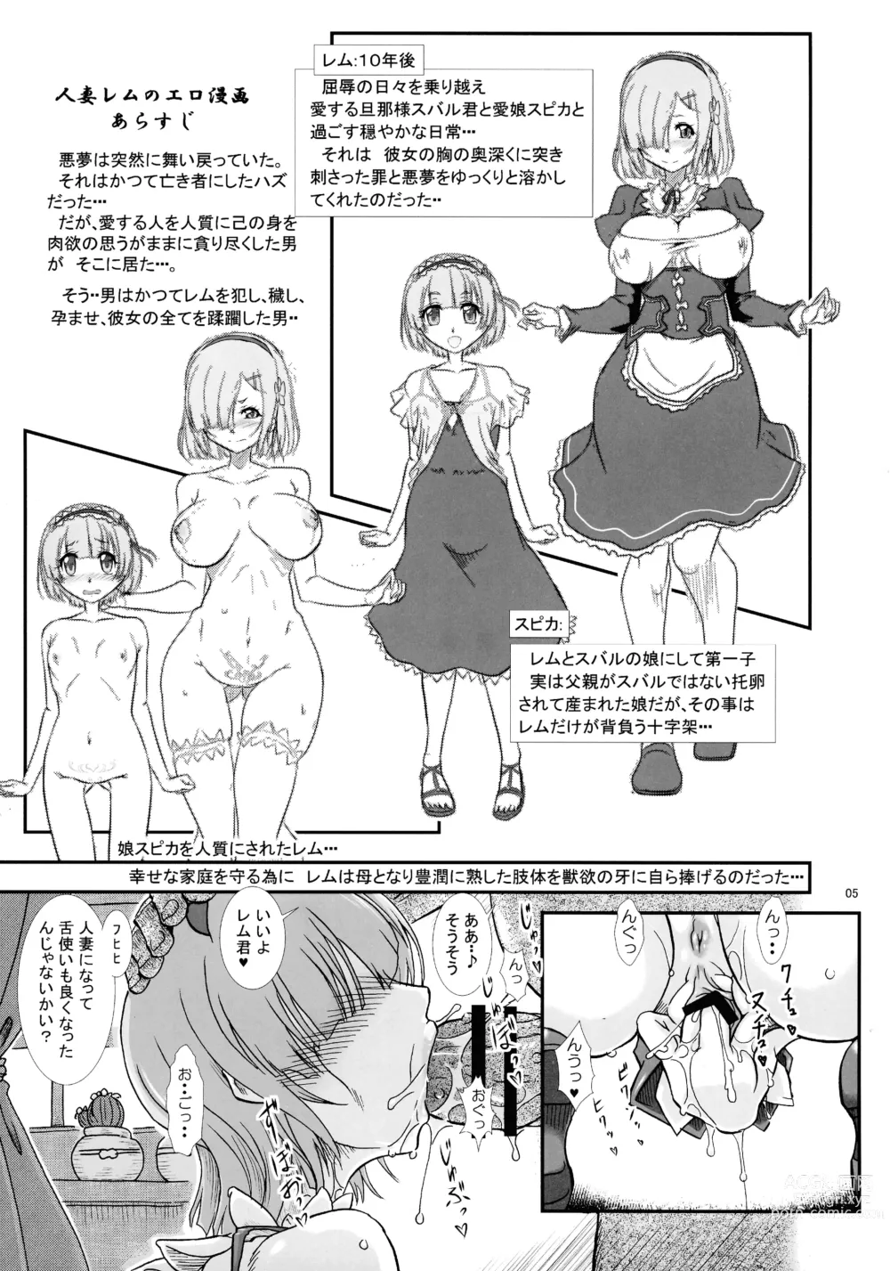 Page 5 of doujinshi Rem: Rem Danshou Hitozuma Rem no Ero Manga Pairotto-ban