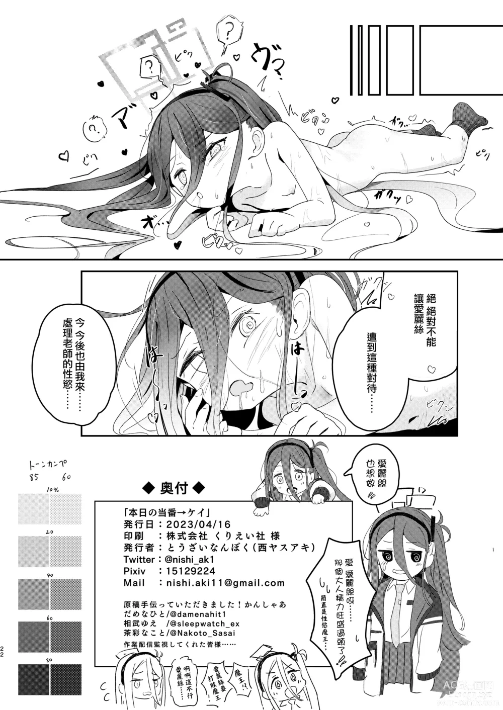 Page 22 of doujinshi Honjitsu no Touban → Kei