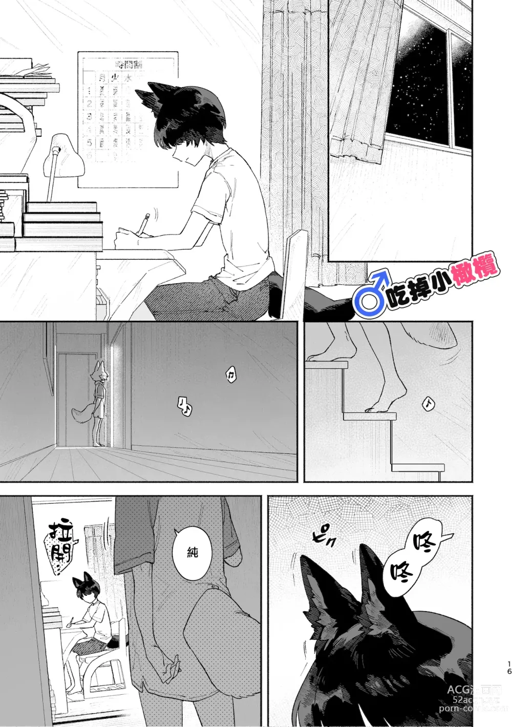 Page 16 of doujinshi ♂ ga uke. Koyōte-chan × kai inu-kun｜♂吃掉甲斐犬。小郊狼X甲斐犬同学