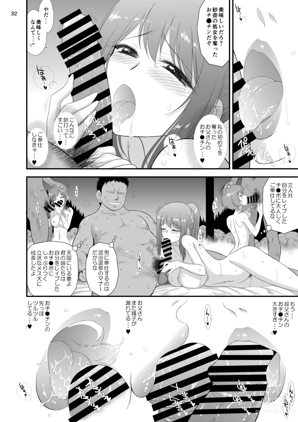 Page 31 of doujinshi Bijin Sanshimai to Chichioya to Oji ga Konyoku Onsen ni Ikimashita.