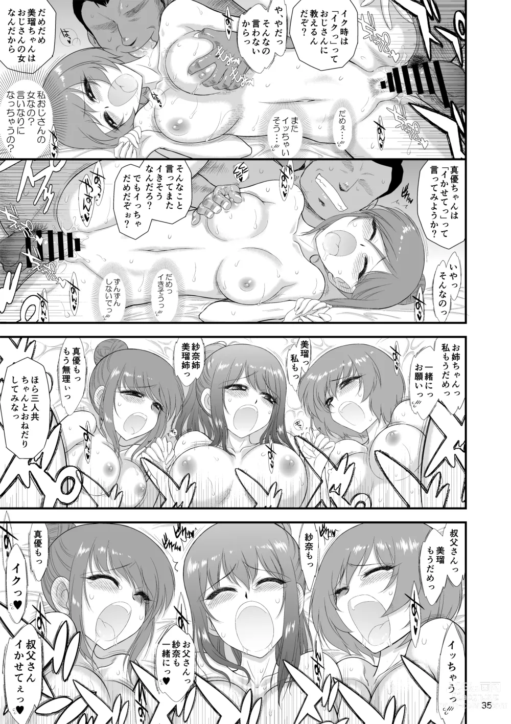 Page 34 of doujinshi Bijin Sanshimai to Chichioya to Oji ga Konyoku Onsen ni Ikimashita.