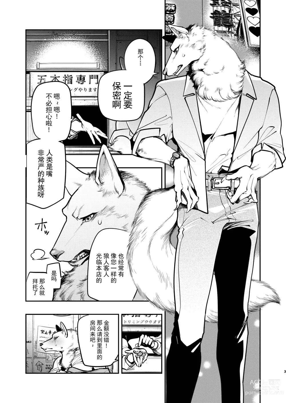 Page 2 of doujinshi Ookami Juujin, Ningen Fuuzoku e Iku