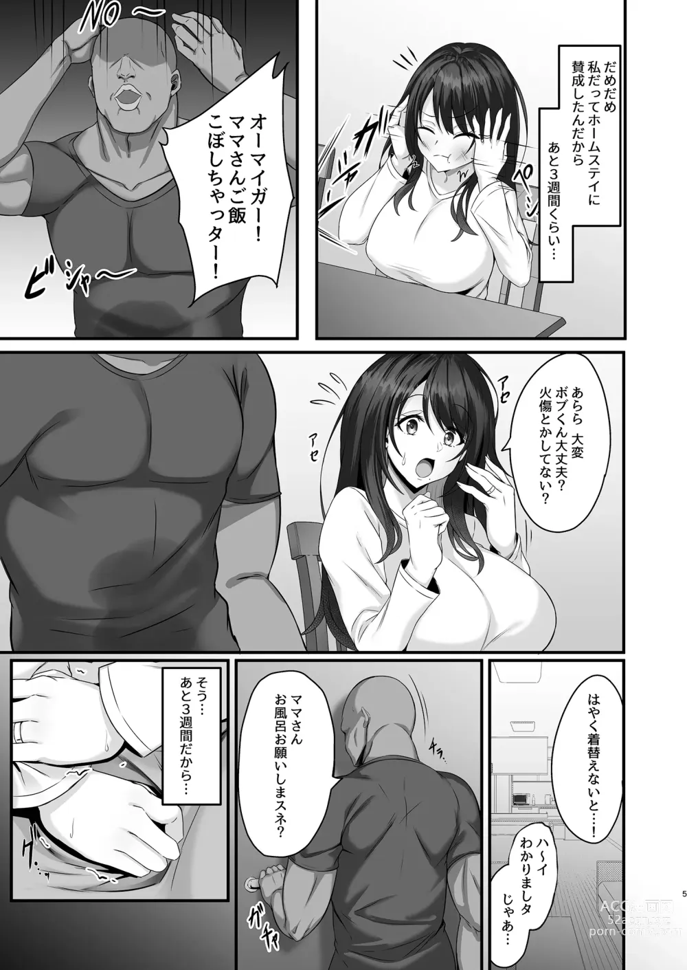 Page 5 of doujinshi Homestay Saki no Mama-san ga Boku no Dekamara de Ikimakutta Hanashi