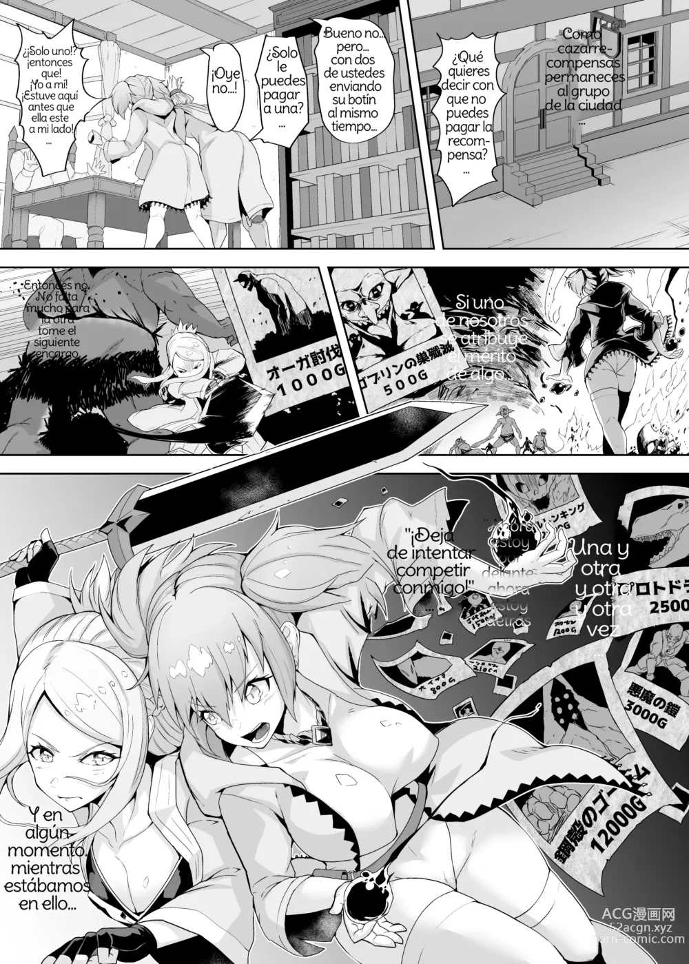 Page 3 of doujinshi Level Drain Futanari Kyousei Sex o Saserarete, Subete o Ushinau Onna Mahoutsukai to Onna Kenshi Spanish