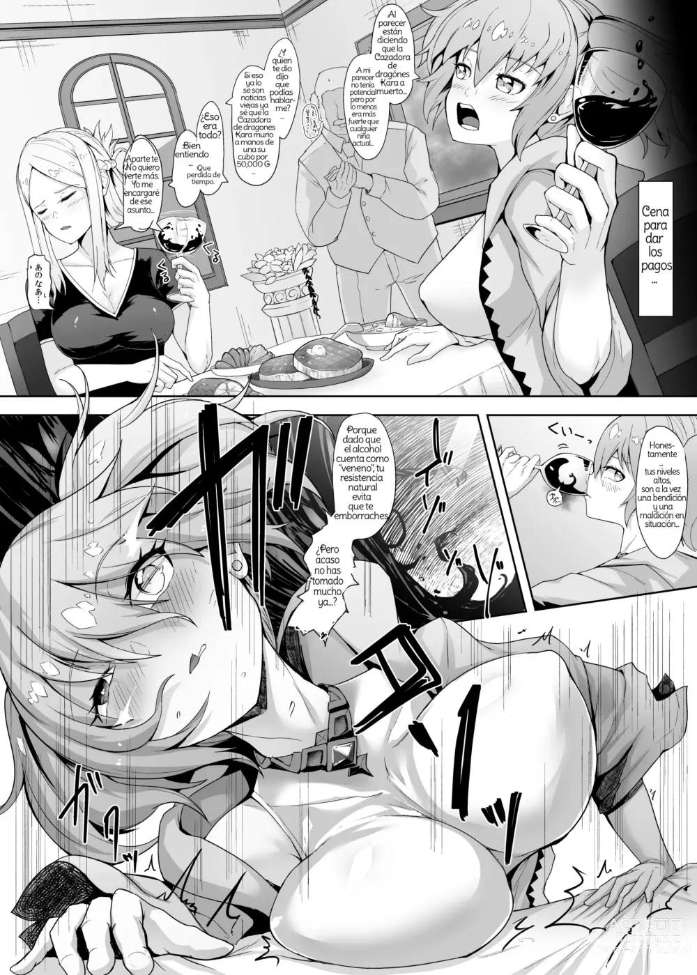 Page 6 of doujinshi Level Drain Futanari Kyousei Sex o Saserarete, Subete o Ushinau Onna Mahoutsukai to Onna Kenshi Spanish