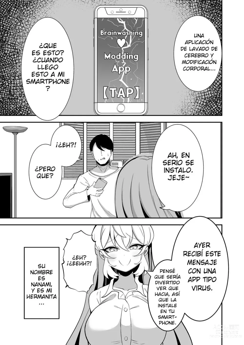 Page 2 of doujinshi Uso Una Aplicación De Lavado De Cerebro & Modificación Corporal Para Convertir A Mí Descarada Hermanita En Un Conveniente Onahole