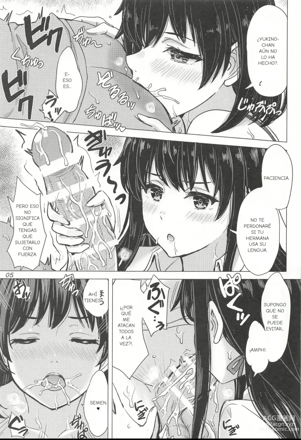 Page 5 of doujinshi Miwakuteki ni Yukinoshita Shimai ga Rouraku Shite Kuru.