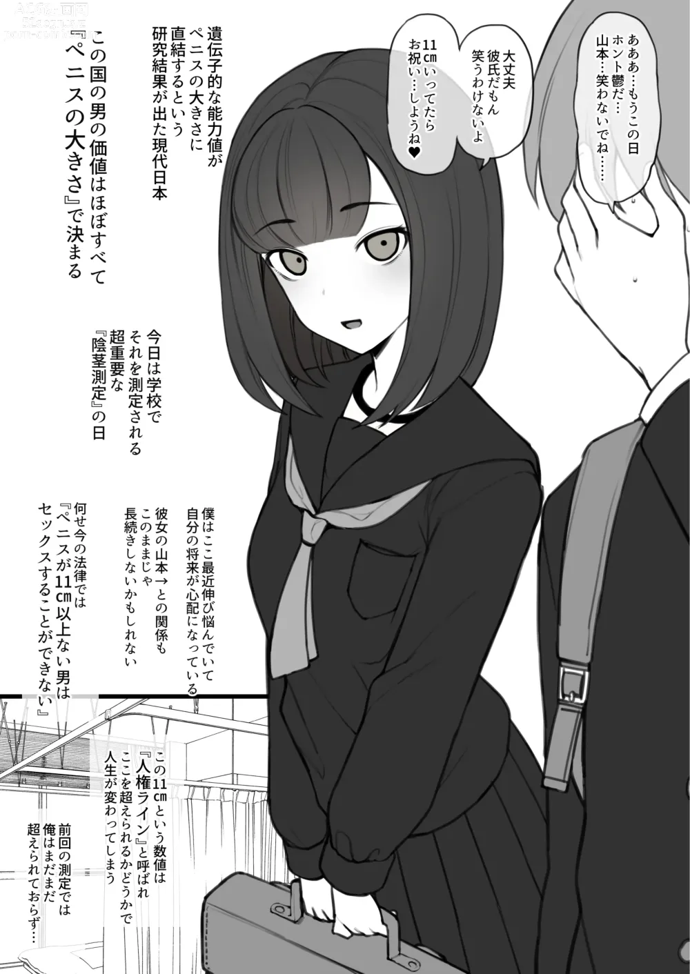 Page 1 of doujinshi Penis no Dekasa de Subete ga Kimaru Sekai de Sochin no Boku ga Kisekiteki ni Te ni Ireta Kanojo wa Touzen no You ni Dekachin ni Netorarete Owaru