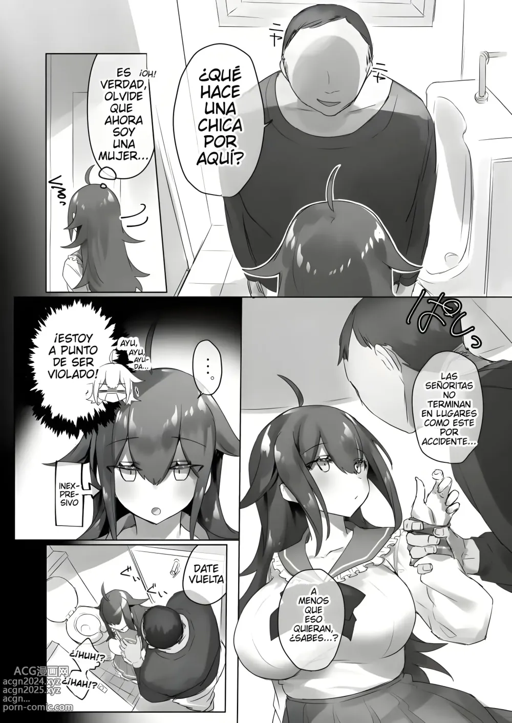 Page 7 of doujinshi Chico convertido en chica que entra por error en un baño de hombres termina violado