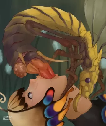 monster hunter, vespoid, sudkampsin, 1girl, butterfly, crying, crying with eyes