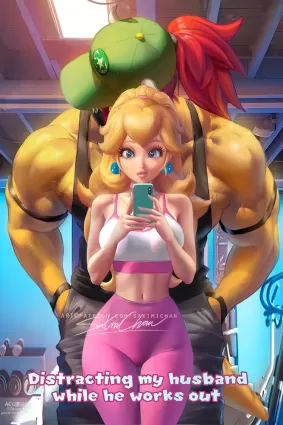 mario,super mario bros. princess peach,bowser hentai pictures by sakimichan about couple(カップル) indoors(室内) ponytail(ポニーテール)