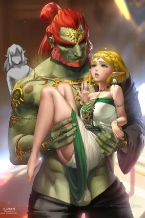 the legend of zelda,breath of the wild,the legend of zelda: breath of the wild link,princess zelda,zelda,ganondorf hentai pictures by sakimichan about 1girl(女性一人) male(男性) open_mouth(開口)