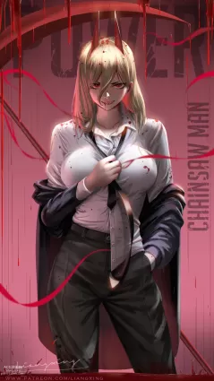 chainsaw man power doujin pictures by liang xing about black_necktie(黒いネクタイ) necktie(ネクタイ) realistic(リアル)
