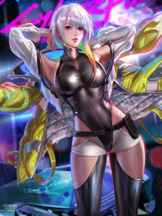 cyberpunk edgerunners,cyberpunk lucy hentai pictures by liang xing about blue_eyes(青い目) breasts(乳) open_jacket(はだけたジャケット)
