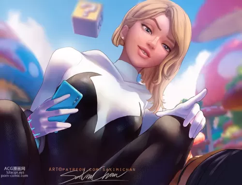 spider-man,spider-man: into the spider-verse spider-man,gwendolyn maxine stacy,spider-gwen,miles morales hentai pictures by sakimichan about marvel(マーベル) mushroom(キノコ) text(テキスト)