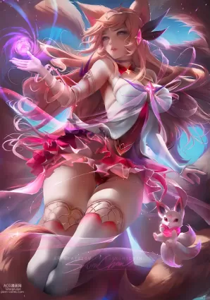 league of legends,star guardian ahri,star guardian ahri,kiko doujin pictures by sakimichan about sakimichan(咲美ちゃん) breasts(乳) lips(唇)