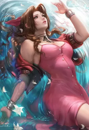 final fantasy,final fantasy vii aerith gainsborough hentai pictures by sakimichan about final_fantasy(ファイナルファンタジー) 1girl(女性一人) very_long_hair(超ロングヘア)