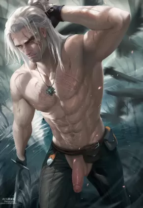 the witcher,the witcher 3: wild hunt,the witcher 2: assassins of kings geralt of rivia hentai pictures by sakimichan about abs(腹筋) erection(勃起) large_penis(大きなペニス)