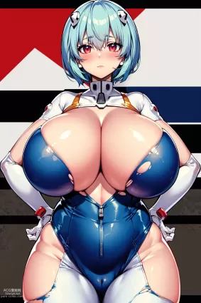 AI created neon genesis evangelion ayanami rei hentai pictures by kix (pixiv4050303) about cleavage(胸の谷間) curvaceous(曲線美)