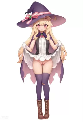 AI generated little witch nobeta nobeta doujin pictures about blonde_hair(金髪の毛) skirt(スカート)