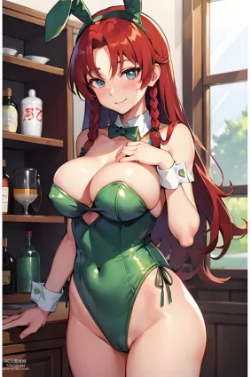 AI created touhou project hong meiling doujin pictures about bow(ボー) highleg(ハイレグ)