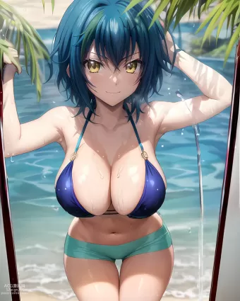 AI generated high school dxd xenovia porn pictures by rena aikawa (pixiv user) about blue_swimsuit(青い水着) blush(赤面)