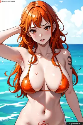 AI created original,one piece nami hentai pictures about animal(動物) beach(ビーチ)