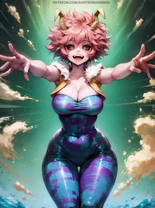AI created my hero academia ashido mina hentai pictures by eroticnansensu about cleavage(胸の谷間) messy_hair(ボサボサの髪)