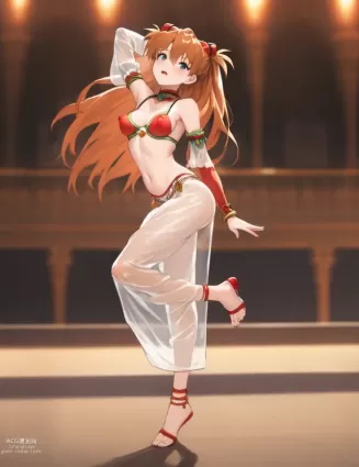 AI created asuka langley doujin pictures about clothing(衣類) dancing(踊っている)