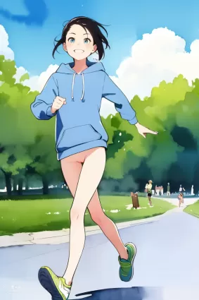 AI generated porn pictures about blue_hoodie(青いパーカー) short_hair(ショートヘア)