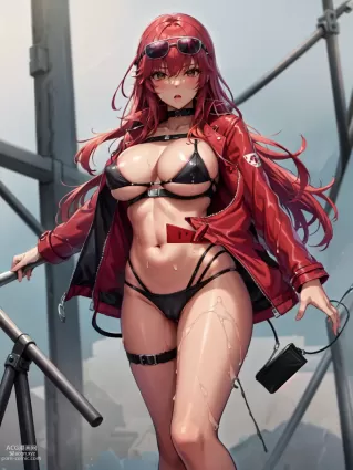 AI created goddess of victory: nikke volume doujin pictures about red_hair(赤毛) solo(一人)