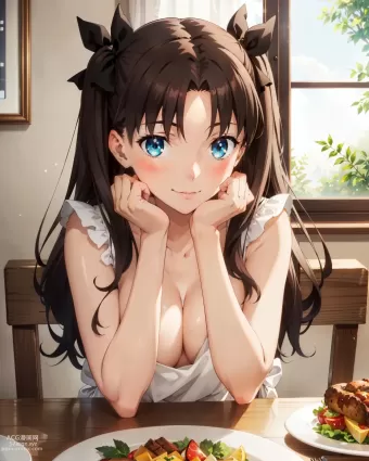 AI created fate,fate/stay night tohsaka rin porn pictures about apron(エプロン) hair_ornament(髪飾り)