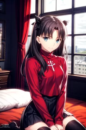 AI generated fate,fate/stay night tohsaka rin porn pictures about between_legs(脚の間に) hair_ribbon(ヘアリボン)