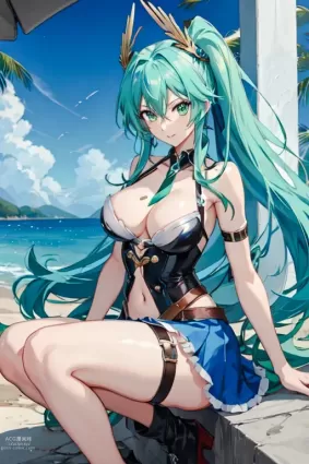 AI created doujin pictures about green_hair(緑髪) long_hair(ロングヘア)