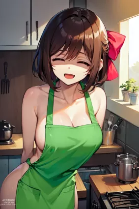 AI generated guardian tales innkeeper loraine hentai pictures about green_apron(緑のエプロン) red_bow(レッドボー)