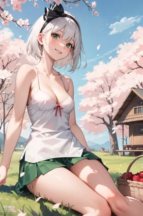 AI generated touhou project konpaku youmu porn pictures about hair_ornament(髪飾り) looking_at_viewer(カメラ目線)
