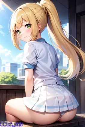 AI generated pokemon pokemon character,lillie doujin pictures about ponytail(ポニーテール) smile(笑顔)