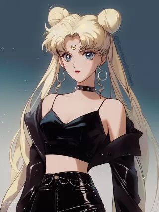 AI created sailor moon tsukino usagi doujin pictures about blonde_hair(金髪の毛) blue_eyes(青い目)