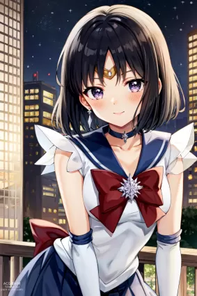 AI generated sailor moon tomoe hotaru,sailor saturn hentai pictures about female(女性) purple_eyes(紫目)