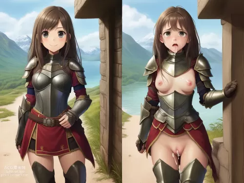 AI generated female knight hentai pictures by unboundaimagination about before_and_after(ビフォーアフター) breasts(乳)