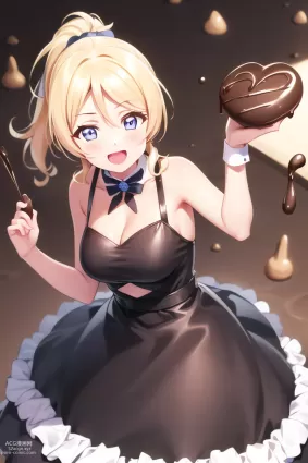 AI created love live! ayase eli hentai pictures about chocolate(チョコレート) tied_hair(結んだ髪)