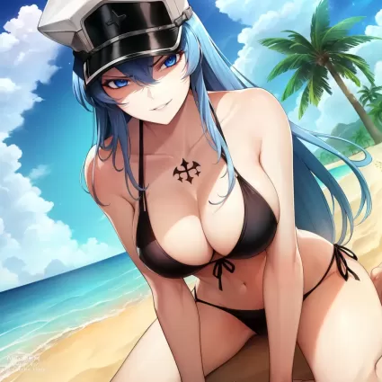 AI generated akame ga kill! esdeath hentai pictures by maxipizza about black_swimsuit(黒い水着) female_only(女性のみ)