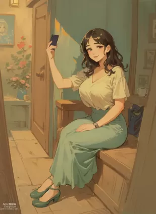 AI generated original doujin pictures about hand_up(上げた手) holding_phone(電話を持っている)